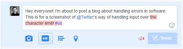 Twitter message over the 140 character limit
