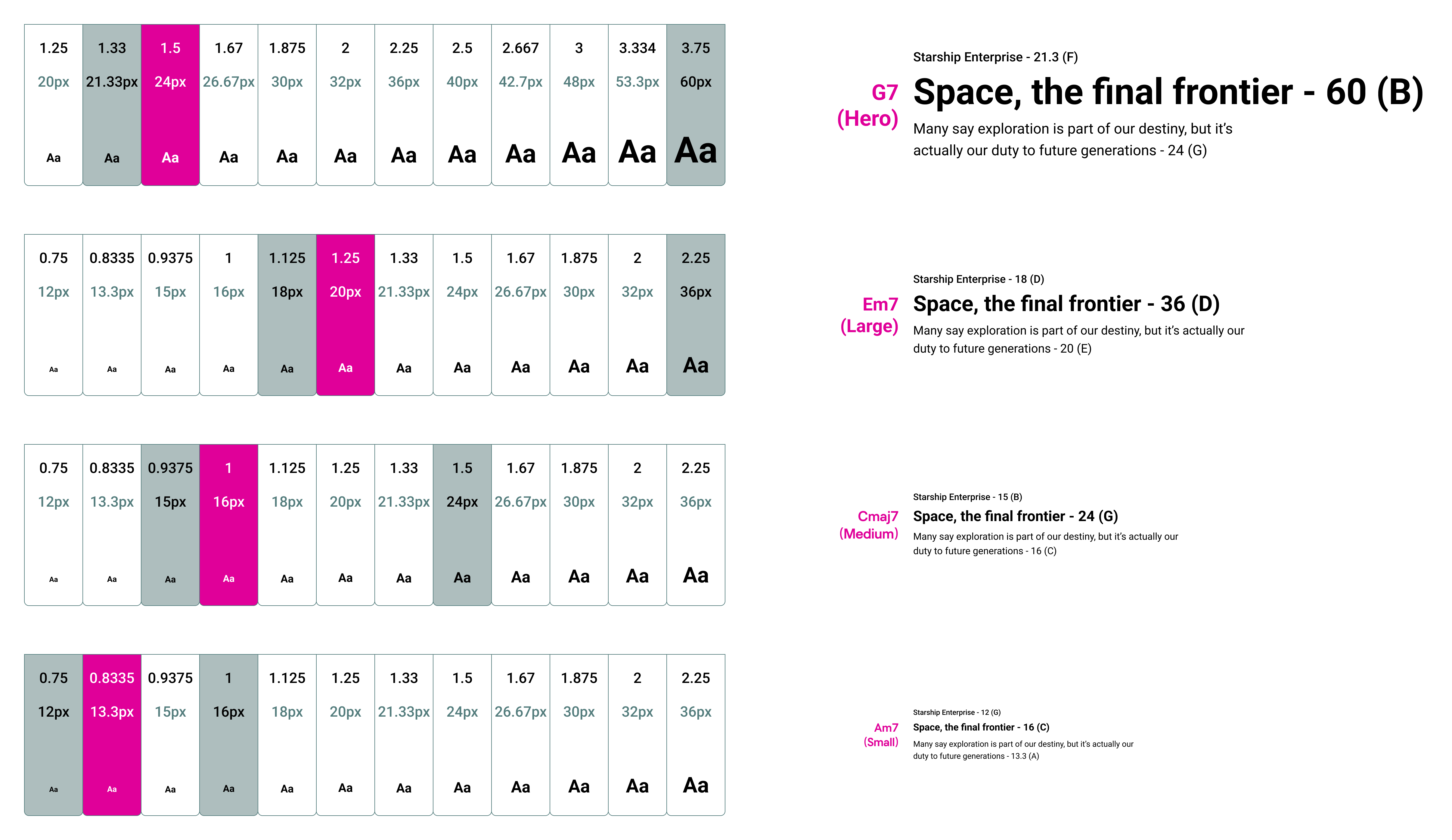 Type Specimens demonstrating the above concept